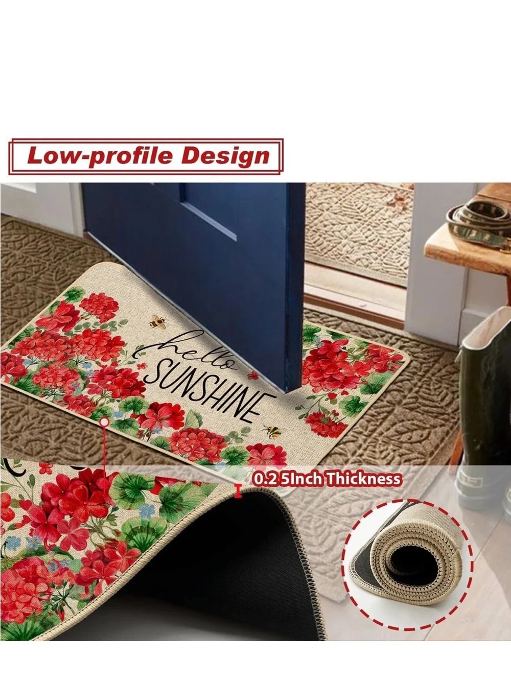 New Baccessor Summer Kitchen Mats Set of 2, Geranium Floral Bee Kitchen Rugs